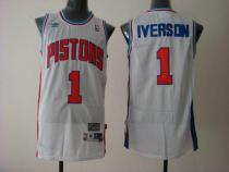 Detroit Pistons -1 Allen Iverson White Throwback Stitched NBA Jersey Detroit Pistons -1 Allen Iverson White Throwback Stitched NBA Jersey