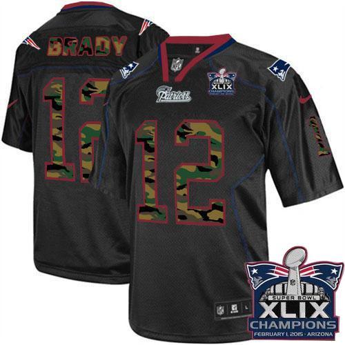 Nike New England Patriots -12 Tom Brady Black Super Bowl XLIX Champions Patch Mens Stitched NFL Elit