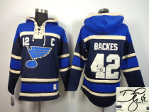 Autographed St Louis Blues -42 David Backes Navy Blue Sawyer Hooded Sweatshirt Stitched NHL Jerseys Autographed St Louis Blues -42 David Backes Navy Blue Sawyer Hooded Sweatshirt Stitched NHL Jerseys