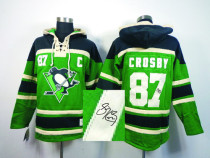 Autographed Pittsburgh Penguins -87 Sidney Crosby Green Sawyer Hooded Sweatshirt Stitched NHL Jersey Autographed Pittsburgh Penguins -87 Sidney Crosby Green Sawyer Hooded Sweatshirt Stitched NHL Jersey