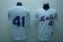 Mitchell and Ness New York Mets -41 Tom Seaver Stitched White Blue Strip Throwback MLB Jersey