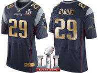 NEW ENGLAND PATRIOTS -29 LEGARRETTE BLOUNT NAVY SUPER BOWL LI CHAMPIONS GOLD ELITE JERSEY