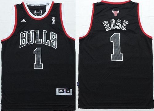 Chicago Bulls -1 Derrick Rose Black Shadow Red Strip Stitched NBA Jersey