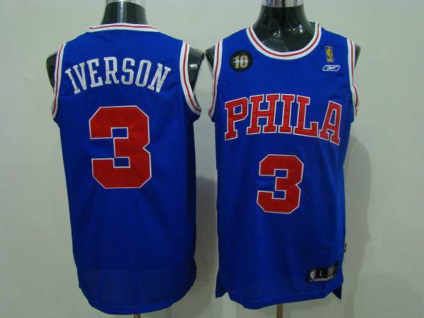 Philadelphia 76ers -3 Allen Iverson Blue Reebok 10TH Throwback Stitched NBA Jersey