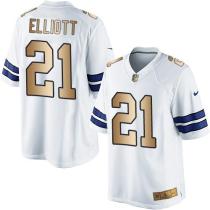Nike Cowboys -21 Ezekiel Elliott White Stitched NFL Limited Gold Jersey