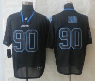 New Nike Detroit Lions -90 Ndamukong Suh Lights Out Black Elite Jersey