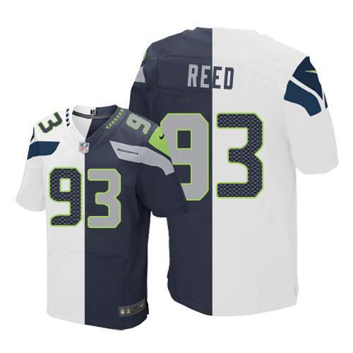 Nike Seahawks -93 Jarran Reed White Steel Blue Stitched NFL Elite Split Jersey