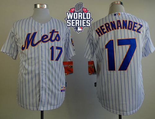 New York Mets -17 Keith Hernandez White Blue Strip Home Cool Base W 2015 World Series Patch Stitched