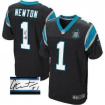 Nike Panthers -1 Cam Newton Black Team Color With 20TH Season Patch Stitched Autographed Jersey Nike Panthers -1 Cam Newton Black Team Color With 20TH Season Patch Stitched Autographed Jersey