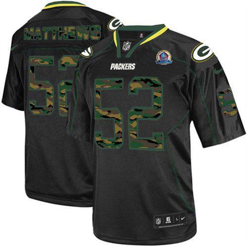 Nike Green Bay Packers #52 Clay Matthews Black With Hall of Fame 50th Patch Men's Stitched NFL Elite