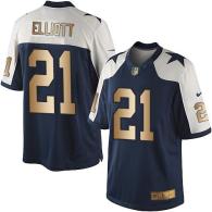 Nike Cowboys -21 Ezekiel Elliott Navy Blue Thanksgiving Stitched NFL Limited Gold Jersey