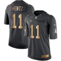 Nike Eagles -11 Carson Wentz Black Stitched NFL Limited Gold Salute To Service Jersey Nike Eagles -11 Carson Wentz Black Stitched NFL Limited Gold Salute To Service Jersey