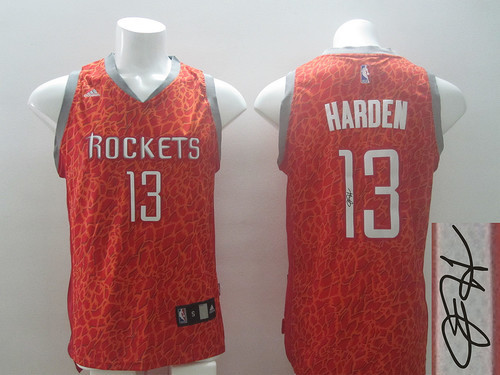 Autographed NBA Houston Rockets -13 James Harden Red Crazy Light Stitched Jersey