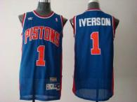 Detroit Pistons -1 Allen Iverson Blue Throwback Stitched NBA Jersey