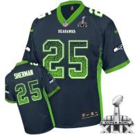 Nike Seattle Seahawks #25 Richard Sherman Steel Blue Team Color Super Bowl XLIX Men‘s Stitched NFL E