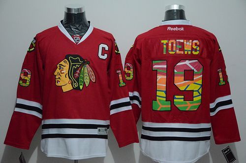 Chicago Blackhawks -19 Jonathan Toews Red Team Logo On No Stitched NHL Jersey