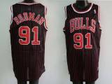 Chicago Bulls -91 Dennis Rodman Stitched Black Red Strip NBA Jersey