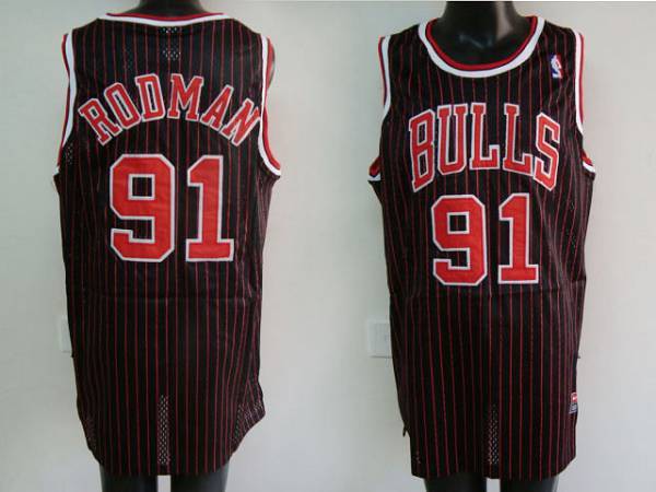 Chicago Bulls -91 Dennis Rodman Stitched Black Red Strip NBA Jersey