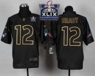 Nike New England Patriots -12 Tom Brady Black Gold No Fashion Super Bowl XLIX Champions Patch Mens S