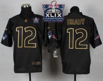 Nike New England Patriots -12 Tom Brady Black Gold No Fashion Super Bowl XLIX Champions Patch Mens S