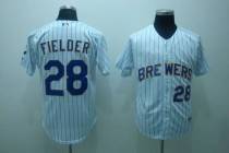 Milwaukee Brewers -28 Prince Fielder Stitched White Blue Strip MLB Jersey