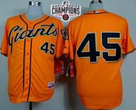 San Francisco Giants #45 Travis Ishikawa Orange Alternate Cool Base W 2014 World Series Champions Pa