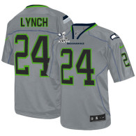 Seattle Seahawks Super Bowl XLVIII #24 Men's Marshawn Lynch Elite Lights Out Grey Jersey