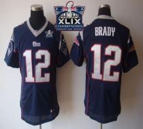Nike New England Patriots -12 Tom Brady Navy Blue Team Color Super Bowl XLIX Champions Patch Mens St