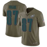 Nike Eagles -87 Brent Celek Olive Stitched NFL Limited 2017 Salute To Service Jersey