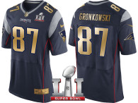 NEW ENGLAND PATRIOTS -87 ROB GRONKOWSKI NAVY SUPER BOWL LI CHAMPIONS GOLD ELITE JERSEY