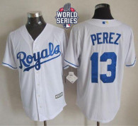 Kansas City Royals -13 Salvador Perez White New Cool Base W 2015 World Series Patch Stitched MLB Jer