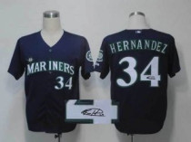 MLB Seattle Mariners #34 Felix Hernandez Stitched Blue Throwback M&N Autographed Jersey MLB Seattle Mariners #34 Felix Hernandez Stitched Blue Throwback M&N Autographed Jersey