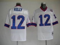 Mitchell and Ness Bills -12 Jim Kelly White Stitched Throwback NFL Jersey