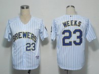 Milwaukee Brewers -23 Rickie Weeks White Blue Strip Stitched MLB Jersey