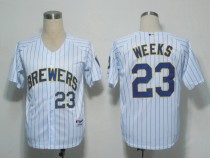 Milwaukee Brewers -23 Rickie Weeks White Blue Strip Stitched MLB Jersey