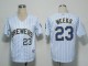 Milwaukee Brewers -23 Rickie Weeks White Blue Strip Stitched MLB Jersey