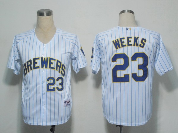 Milwaukee Brewers -23 Rickie Weeks White Blue Strip Stitched MLB Jersey