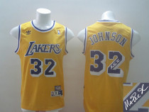 Autographed Lakers #32 Orlando Magic Johnson Yellow Throwback Stitched Youth NBA Jersey