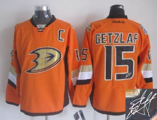 Autographed NHL Anaheim Ducks -15 Ryan Getzlaf Orange Stitched Jersey