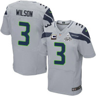 Seattle Seahawks Super Bowl XLVIII #3 C Patch Men‘s Russell Wilson Elite Alternate Grey Jersey