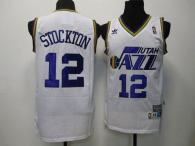 Utah Jazz -12 John Stockton White Throwback Stitched NBA Jersey
