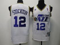 Utah Jazz -12 John Stockton White Throwback Stitched NBA Jersey