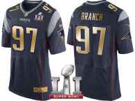 NEW ENGLAND PATRIOTS -97 ALAN BRANCH NAVY SUPER BOWL LI CHAMPIONS GOLD ELITE JERSEY