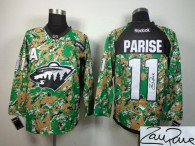 Autographed Minnesota Wild -11 Zach Parise Camo Veterans Day Practice NHL Jersey