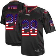 Nike San Francisco 49ers #28 Carlos Hyde Black Men‘s Stitched NFL Elite USA Flag Fashion Jersey