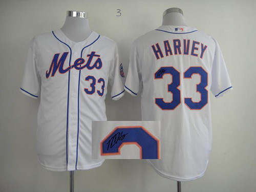 MLB New York Mets -33 Matt Harvey Stitched 2013 All-Star Patch Cool Base White Autographed Jersey