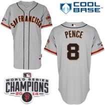 San Francisco Giants #8 Hunter Pence Grey Road Cool Base W 2014 World Series Champions Patch Stitche