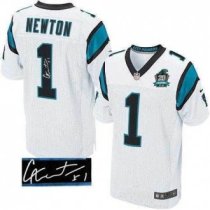 Nike Panthers -1 Cam Newton White With 20TH Season Patch Stitched Autographed Jersey Nike Panthers -1 Cam Newton White With 20TH Season Patch Stitched Autographed Jersey