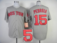 Autographed MLB Alternate 2 Boston Red Sox #15 Dustin Pedroia Grey Stitched Jersey