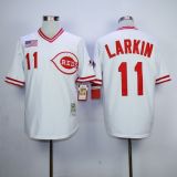 Mitchell And Ness 1990 Cincinnati Reds -11 Barry Larkin White Throwback Stitched MLB Jersey